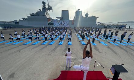 Yoga onboard visiting Indian Naval Ship Kamorta